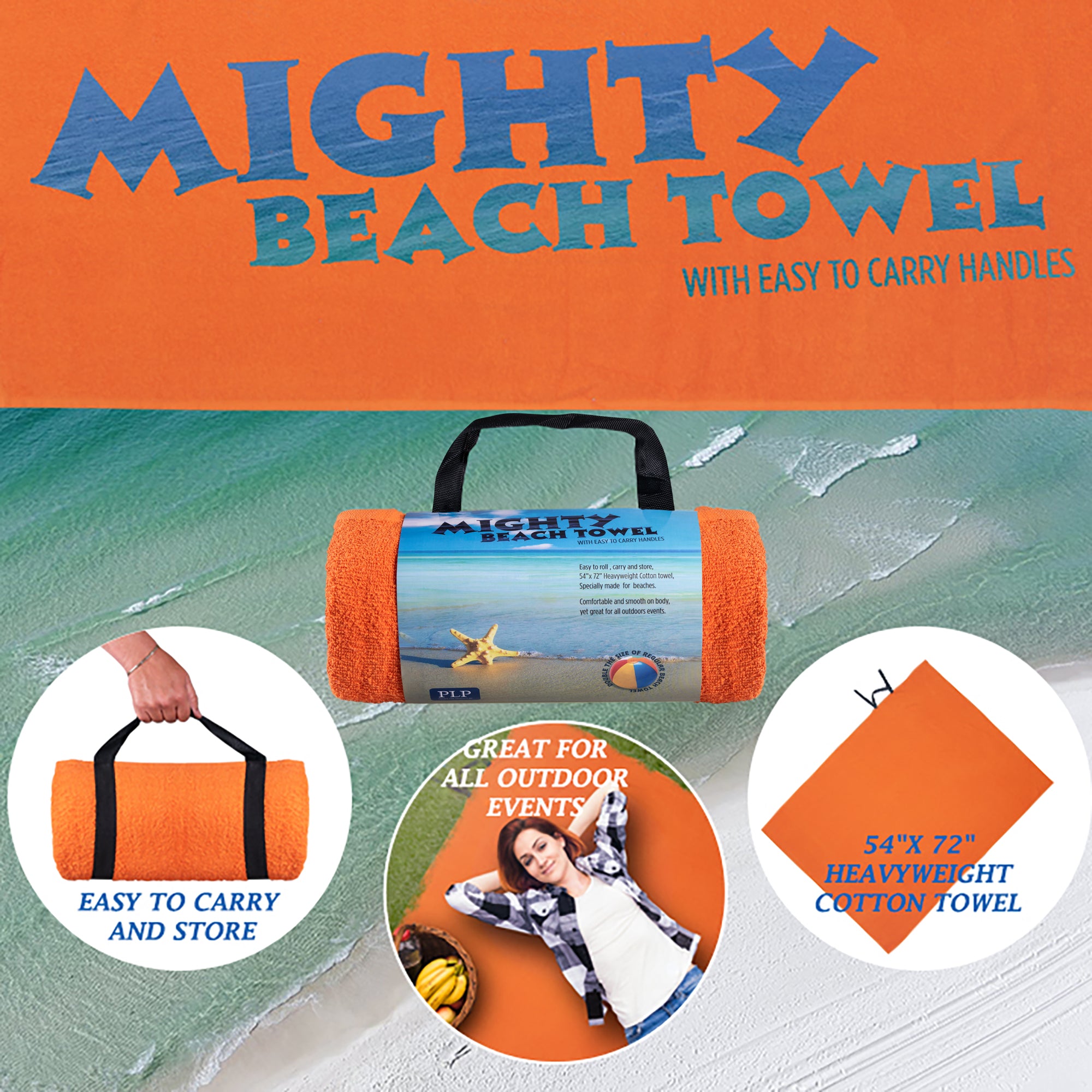 Orange Microfiber Beach Towel - Super Thick and Absorbent