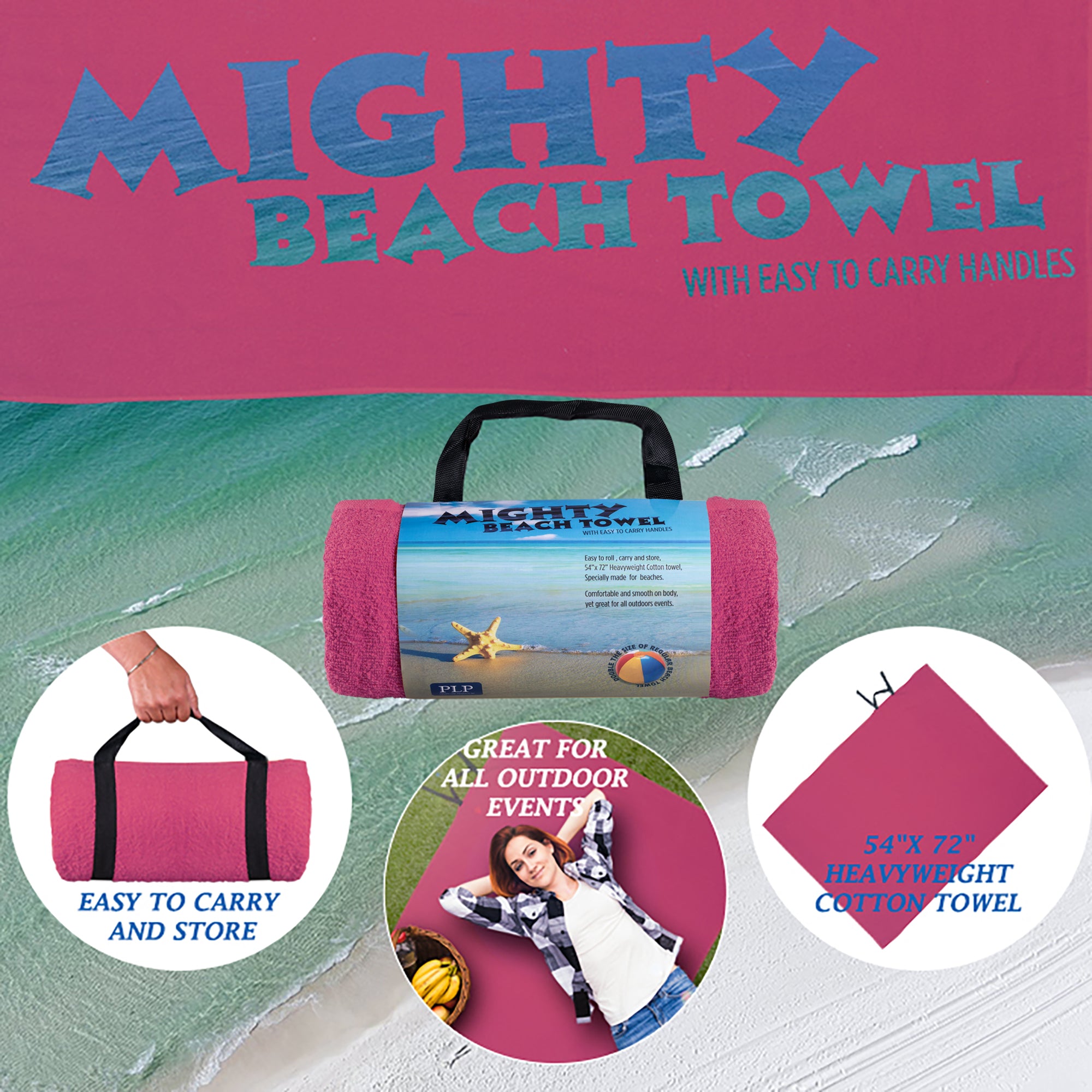 Pink Microfiber Beach Towel - Super Thick and Absorbent