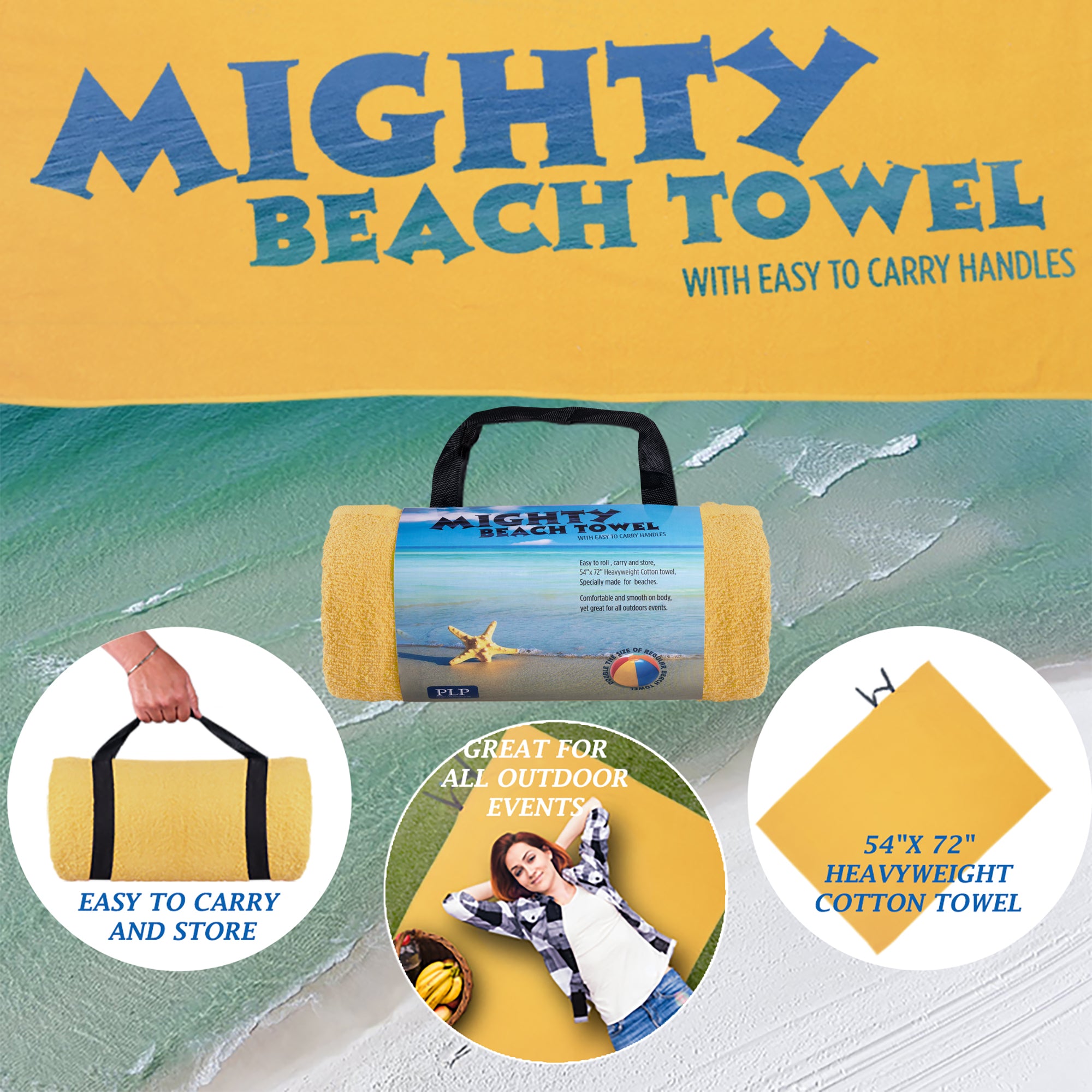 Yellow Microfiber Beach Towel - Super Thick and Absorbent